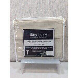 Bare Home Microfiber Polyester Twin Sheet Set Sandshell Flat Fitted Pillowcase